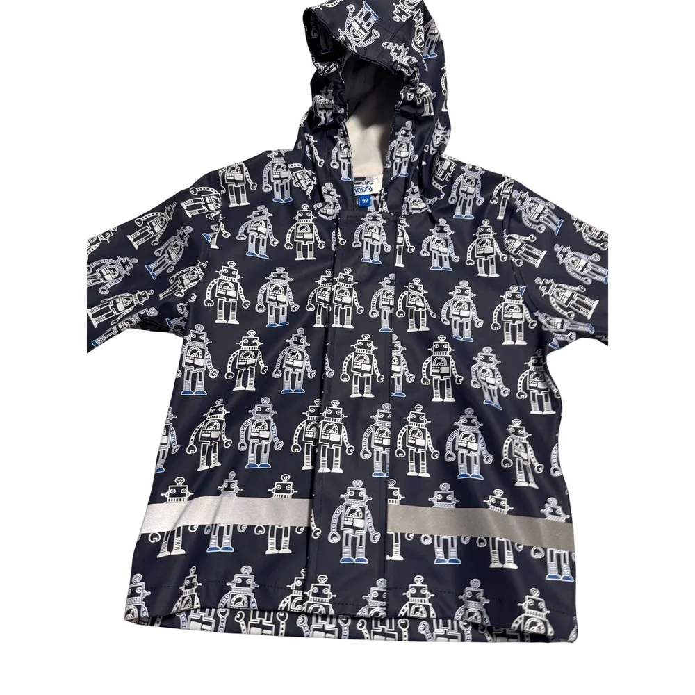 Kids Navy Robot Print Raincoat Hooded Waterproof Jacket Size‎ 92